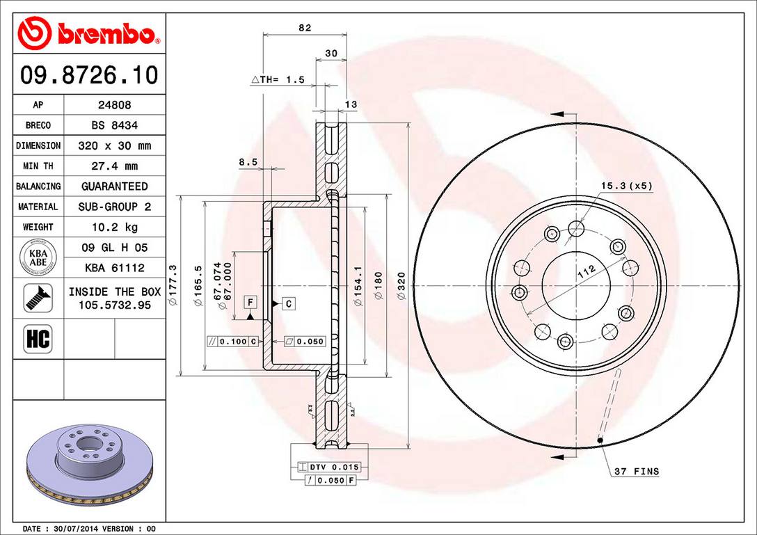 Mercedes Brembo Disc Brake Rotor - Front (320mm) 140421101264